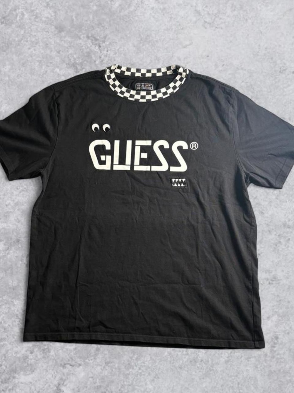 Guess x J Balvin Colores Black Checkered Collar Graphic Tshirt Mens Large